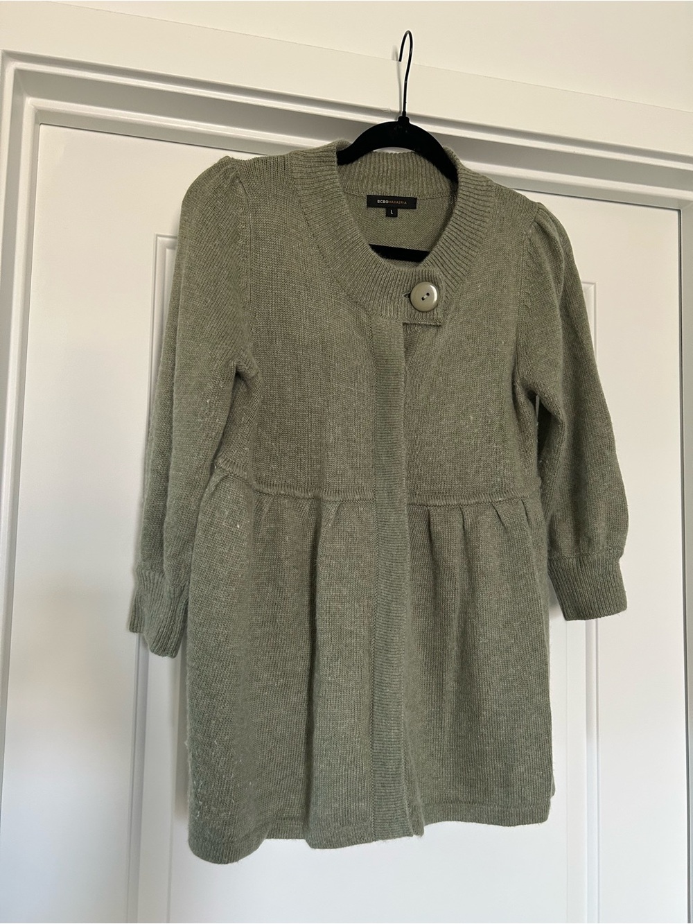 BCBGMaxAzria Olive Green Knit Button-Front Cardigan Wool
